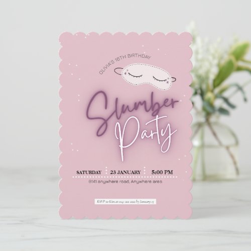 Blush pink sleepover slumber birthday  invitation