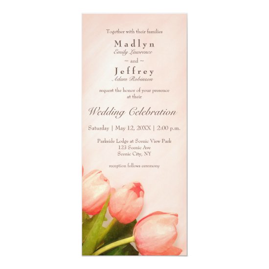 Blush pink slender tulips wedding invitation