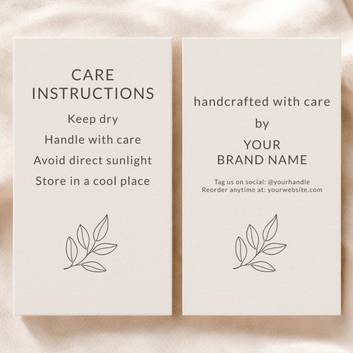 Blush Pink Small Business Care Instructions Business Card