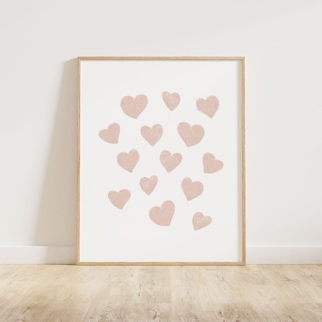 Blush Pink Small Hearts Poster (Chalky brush style small tossed hearts in blush pink)