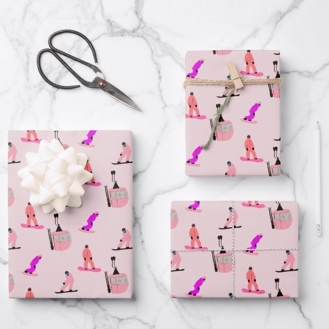 Blush Pink Snowboard Snowboarding Wrapping Paper Sheets (Front)