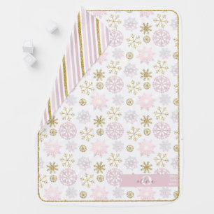 Blush Pink Snowflake Baby Girl Blanket – Monogram