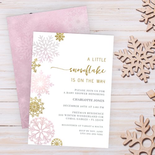 Blush Pink Snowflake Baby Shower Invitation