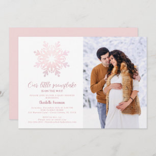 Blush Pink Snowflake Baby Shower Photo Invite