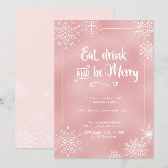 Blush Pink snowflake Christmas party Invitation (Front/Back)