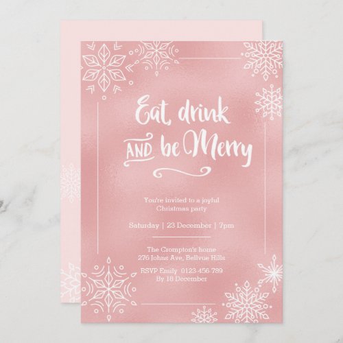 Blush Pink snowflake Christmas party Invitation