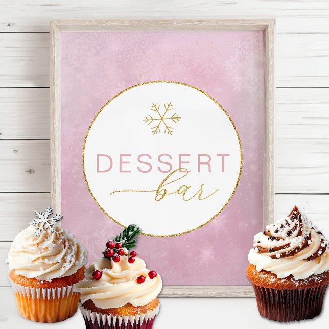 Blush Pink Snowflake Dessert Bar Sign (Pink Dessert Bar Sign)