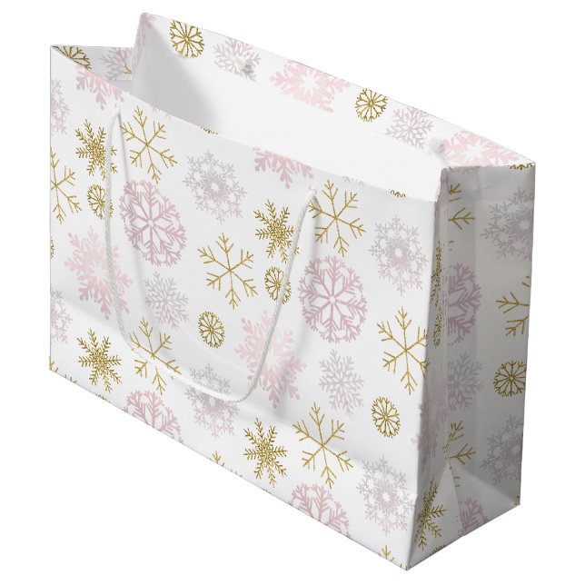 Blush Pink Snowflake Gift Bag | Winter Wonderland (Front Angled)