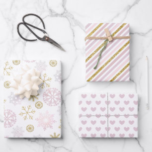 Blush Pink Snowflake Gift Wrap Set   Winter 