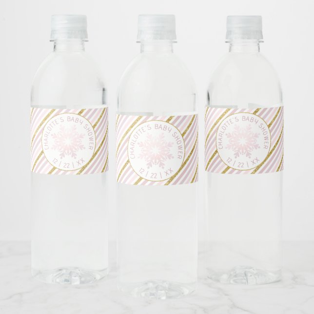 Blush Pink Snowflake Water Bottle Labels | Winter  (Bottles)