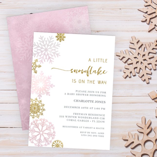 Blush Pink Snowflake Winter Girl Baby Shower Invitation (Blush Pink Winter Baby Shower)