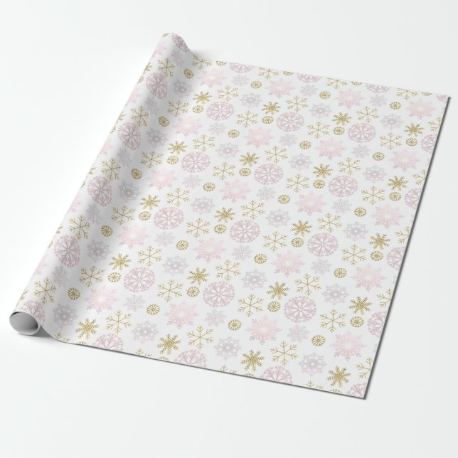Blush Pink Snowflake Winter Wrapping Paper (Unrolled)