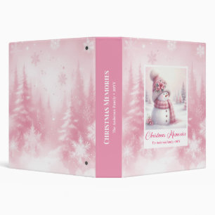 Blush Pink Snowman Christmas Memory Album Kids 3 Ring Binder