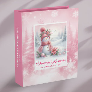 Blush Pink Snowman Christmas Memory Album Kids 3 Ring Binder