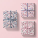 Blush Pink Snowscapes Christmas Wrapping Paper Set