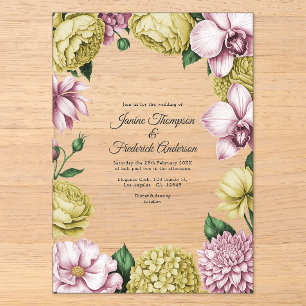 Blush Pink & Soft Gold Modern Botanical Wedding Acrylic Invitations