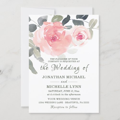 Blush Pink Soft Greenery Floral Christian Wedding Invitation