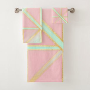 Blush Pink Soft Mint Gold Luxury Trendy Collection Bath Towel Set