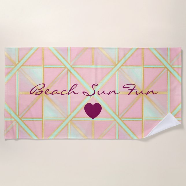 Blush Pink Soft Mint Gold Luxury Trendy Collection Beach Towel (Front)