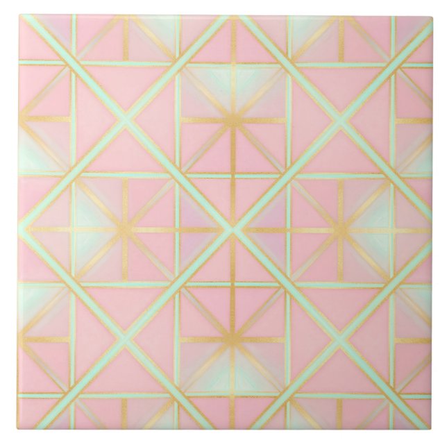 Blush Pink Soft Mint Gold Luxury Trendy Collection Ceramic Tile (Front)