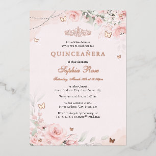 Blush Pink Soft Rose Butterfly Quinceanera 15th Foil Invitation
