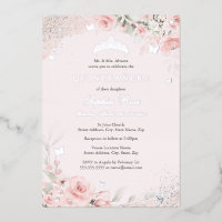 Blush Pink Soft Rose Butterfly Silver Quinceanera