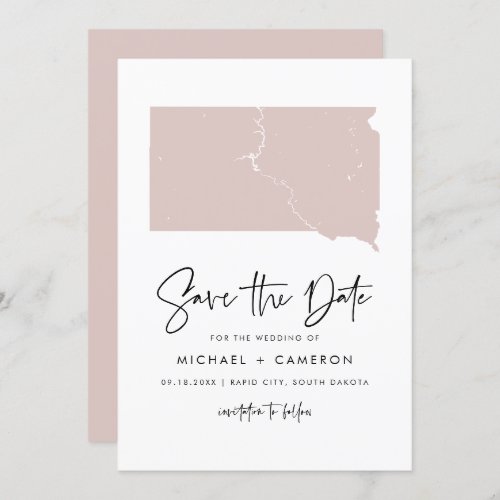 Blush Pink South Dakota Map Handwritten Script Save The Date