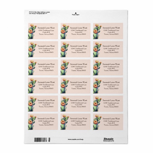 Blush Pink Southwest Floral Cactus Desert Theme Label (Full Sheet)
