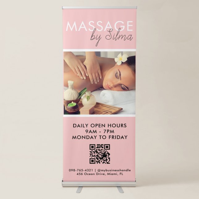 Blush Pink Spa Salon QR Code Branding Design Retractable Banner (Front)