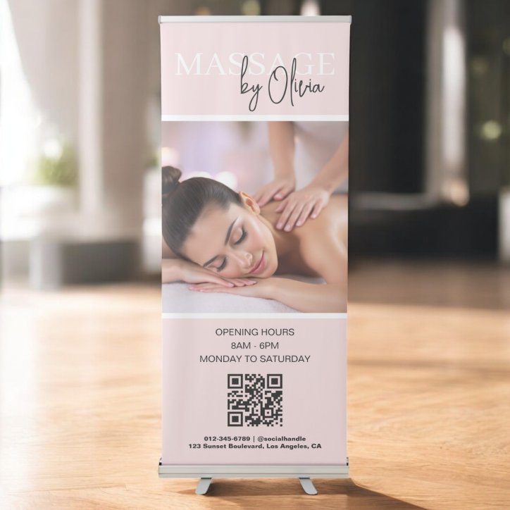 Blush Pink Spa Salon QR Code Business Photo Retractable Banner