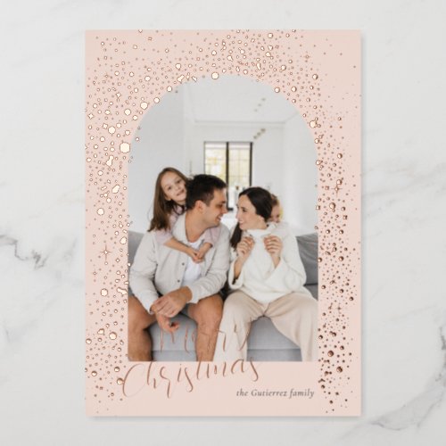 Blush Pink Sparkle Arch Photo Foil Holiday Card