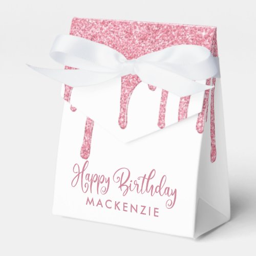 Blush Pink Sparkle Glitter Drips Birthday Favor Boxes