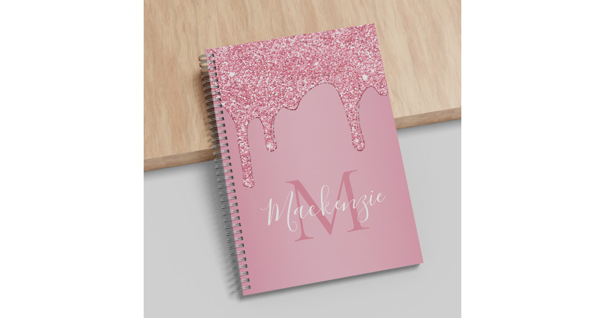 Blush Pink Sketchbook Gold Script Monogram Name Notebook