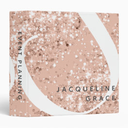 Blush Pink Sparkle Glitter Monogram 3 Ring Binder