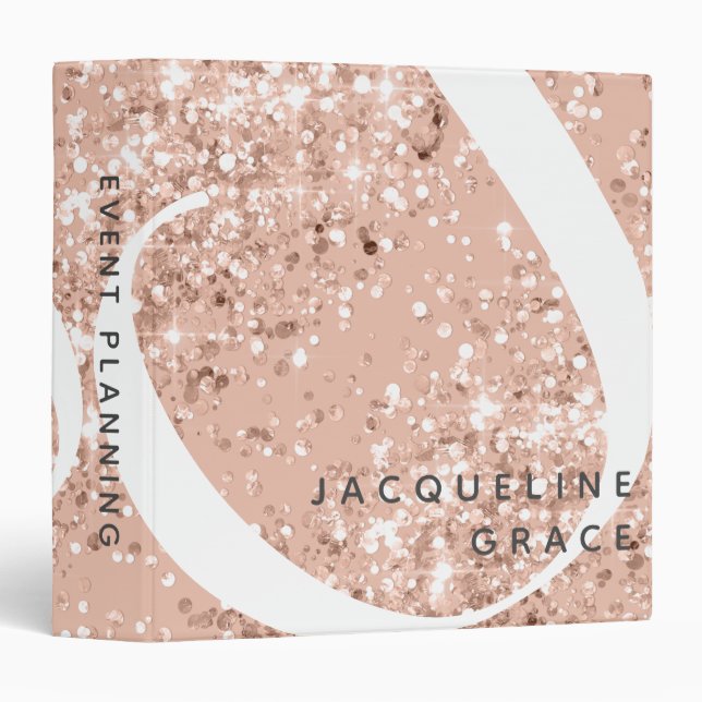 Blush Pink Sparkle Glitter Monogram 3 Ring Binder (Front/Spine)