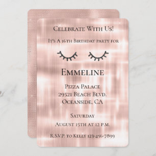 Blush Pink Sparkle Glitzy Black Glitter Eyelashes Invitation