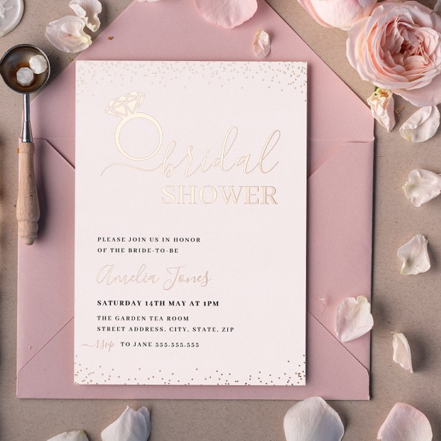 Blush Pink Sparkle Ring Rose Gold Bridal Shower Foil Invitation (Creator Uploaded)