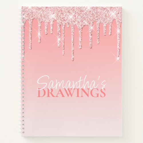 Blush Pink Sparkly Glitter Drip Coral Drawing Notebook