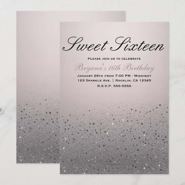 Blush Pink Sparkly Glitter Sweet 16 Birthday Party Invitation (Front/Back)