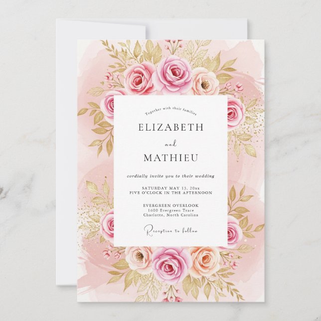 Blush Pink Splendid Rose Wedding Invitation (Front)