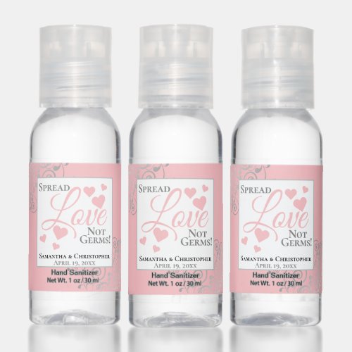 Blush Pink Spread Love Not Germs Wedding Favor Hand Sanitizer