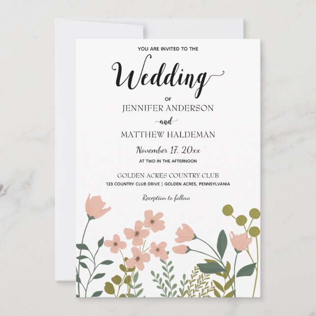 Blush Pink Spring Botanical Wedding Invitation (Front)
