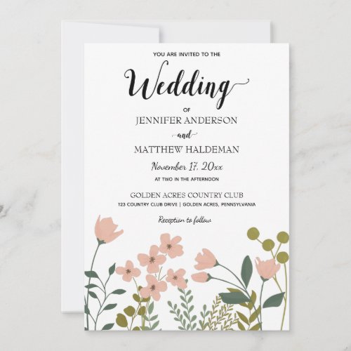 Blush Pink Spring Botanical Wedding Invitation