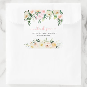 Blush Pink Spring Floral   Baby Shower Favor Square Sticker