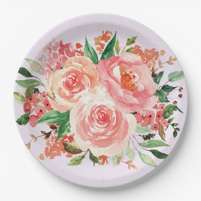 Blush Pink Spring Floral Bouquet Paper Plates (Front)
