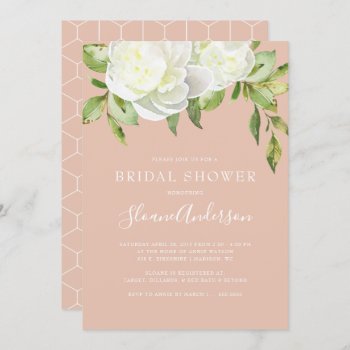 Blush Pink Spring Floral Peony Bridal Shower Invitation by ModernMatrimony at Zazzle