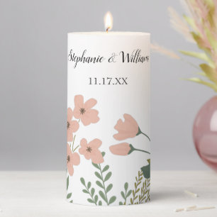 Blush Pink Spring Floral Weddding Centerpiece Pillar Candle