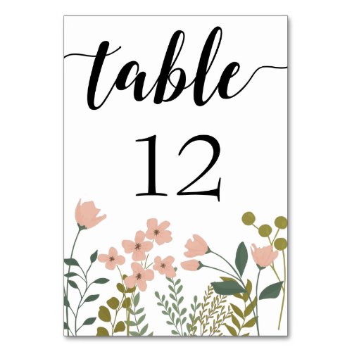 Blush Pink Spring Floral Wedding Table Number