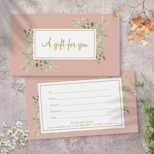 Blush Pink Spring Leaves Script Gift Certificate