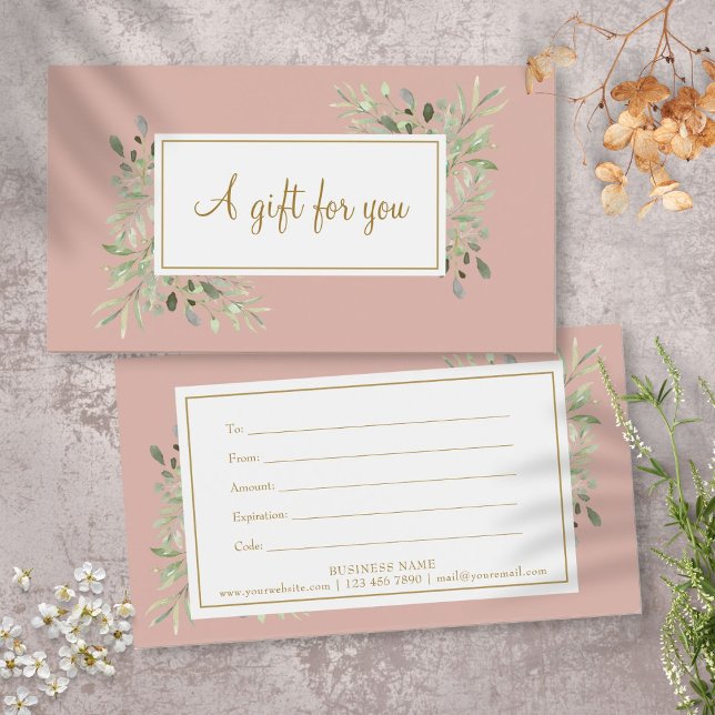 Blush Pink Spring Leaves Script Gift Certificate (Blush Pink Spring Leaves Script Gift Certificate)
